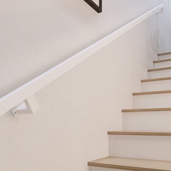Handrail for Indoor Steps, Rectangular Tube Handrail, Wall Mounted Handrail, Handrail for Stairs, Metal Handrail, Modern White Handrail
