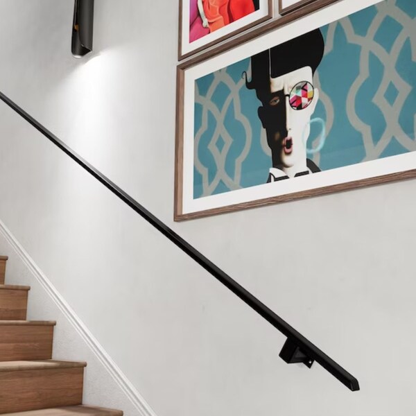 Rectangular Tube Handrail, Modern Safety Bars, Exterior Hand Rail, Slim Rectangle Modern Black Handrail for Stairs, Step Rail, Angle Cut