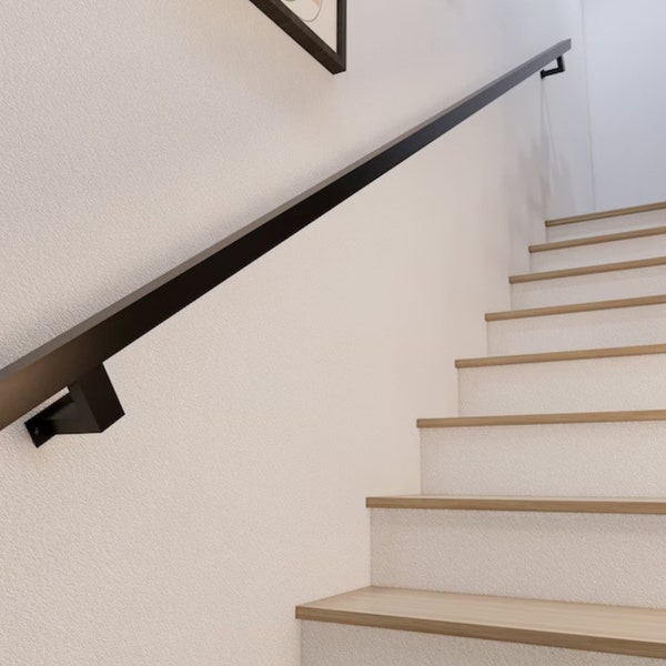 Handrail for Stairs, Indoor Handrail, Black Metal Handrail, Wall Mount Handrail, Modern Hand Railing, Exterior Hand Rail, Square Tube