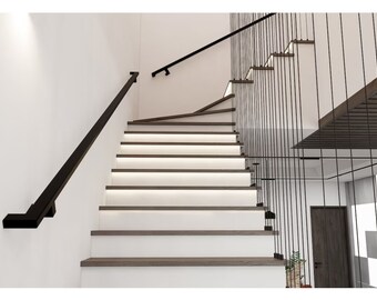 Wall Mount Handrail, Black Handrail for Stairs, Rectangular Elbow Handrail, Stair Step Railing, Raw Steel Handrail, Minimalist Grab Bar