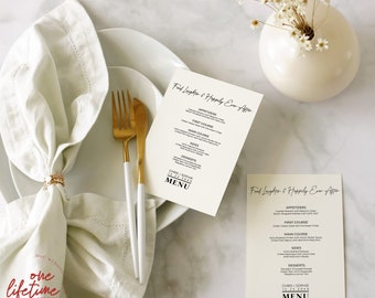 OneLifetime Studio - "Food, Laughter, and Happily Ever After" - Editable Wedding Menu Template for Canva/Illustrator