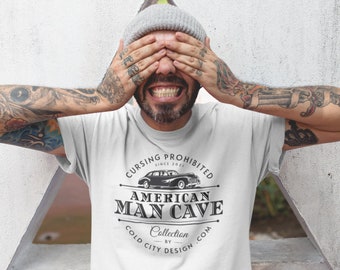 Man Cave, American, classic, vintage, car, cars, shirt, men, father, dad, grandfather, gift, funny, old car, shirts, t-shirt, design,