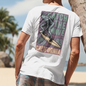 Catch the wave, surf, surfing, summer, beach, California, surfing shirt, beach t-shirt, surfer, summer t shirt, surfboard, beach wear,
