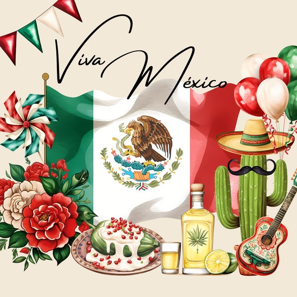 Viva México Clipart, Mexican Fiesta Clipart, Fiestas Patrias PNG, September 15 Clipart, Mexico Clipart, Digital Download