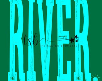 varsity font distressed; neon florescent RIVER; sunshine; png