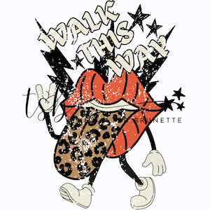 retro cartoon; walk this way; leopard tongue, distressed; PNG