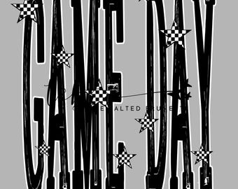 GAME DAY; black checker star game day large font; game day season; png