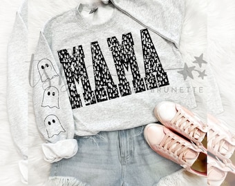 2 DOWNLOADS; spooky mama, ghost sleeve distressed PNG