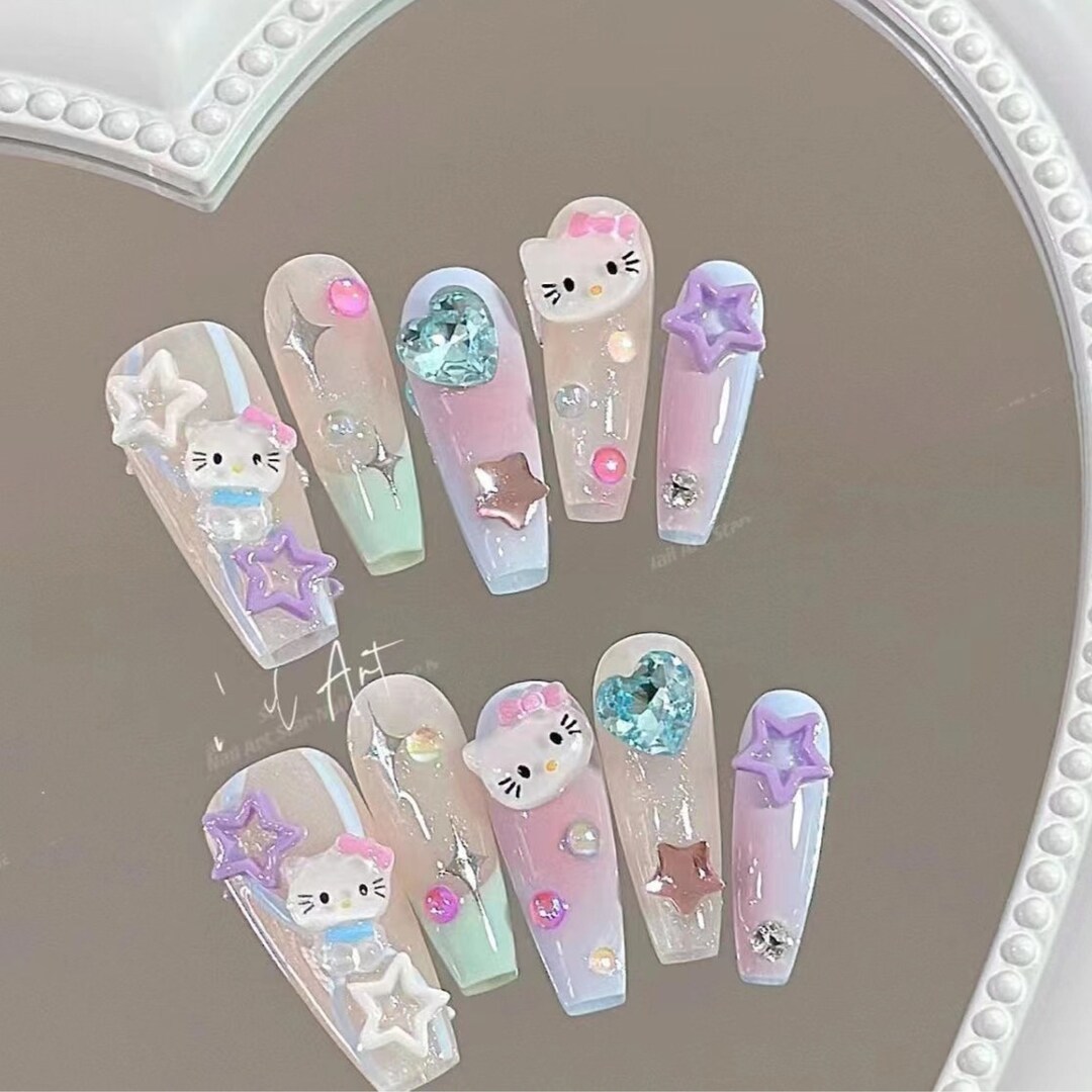 Cute Girls Nail,cartoon Color Nail,hello Kitty Nails,lovely Star