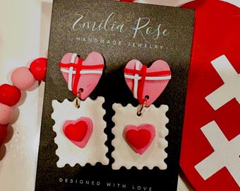 Love Letter Stamp/ Heart Clay Earrings