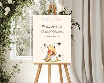 Winnie-the-Pooh Gender Reveal Welcome Sign, Hunny Bee Theme (Digital Download)