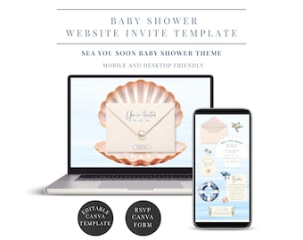 Sea You Soon Website Invitation Template, Editable Under the Sea Canva Website (Instant Download)