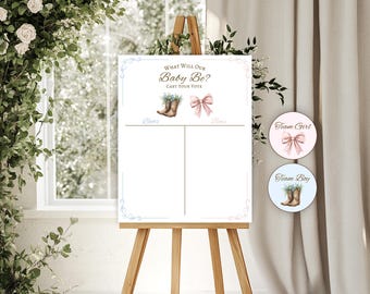 Boots or Bows Gender Reveal Voting Sign,  Cowboy or Cowgirl Theme (Instant Download)