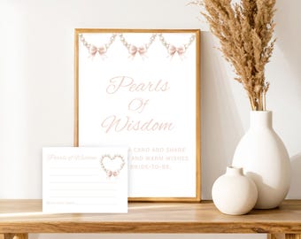 Pearls of Wisdom Advice Signs and Cards, Bridal Shower Advice, Editable Template and Digital Download