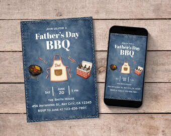 Father's Day BBQ Invitation Templates, Backyard Grill and Chill Editable Canva Templates, Instant Download
