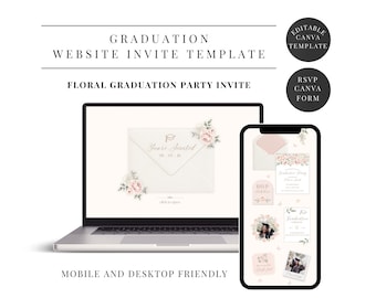 Graduation Website Invitation Template, Class of 2026 Graduation Party Invite, Editable Floral Theme Canva Website