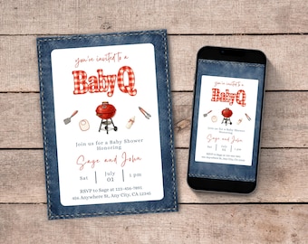 Baby-Q Baby Shower Invitation Templates, BBQ Theme Baby Shower, Baby-Q Evite (Instant Download)
