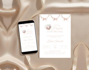 Editable A Little Pearl is On the Way Baby Shower Invitation, Under the Sea Invite, Digital Download