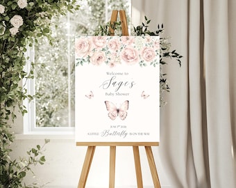 A Little Butterfly on the Way Baby Shower Welcome Sign, Floral Butterfly Theme (Digital Download)