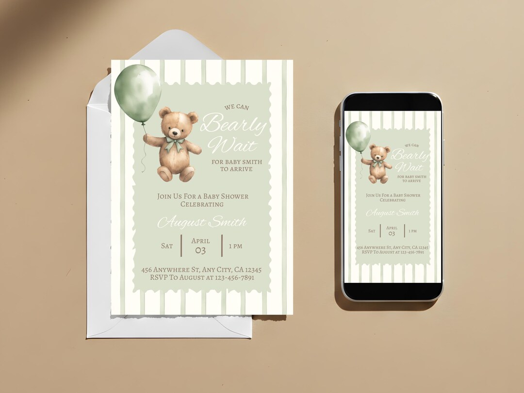 We Can Bearly Wait Baby Shower Invitation, Gender Neutral Teddy Bear ...