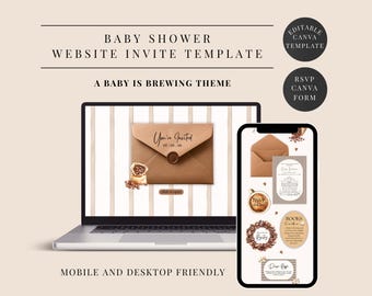 Baby is Brewing Baby Shower Website Template with RSVP, Cafe Bebe Theme, Editable Canva Website (Instant Download)