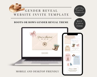 Boots or Bows Gender Reveal Website Invitation Template, Cowgirl or Cowboy Canva Website Invite Trackable RSVP Included (Instant Download)