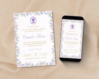 Regency Inspired Birthday Party Invitation, Elegant Invitation Editable Template, Instant Download