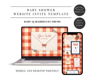 Baby-Q Barbecue Theme Baby Shower Website Invitation Template, Trackable RSVP (Editable Canva Website)