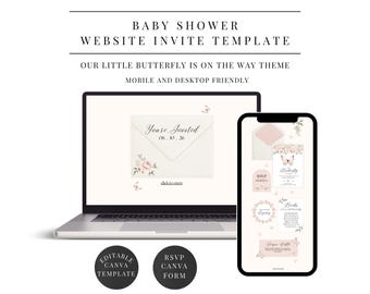 Our Little Butterfly Baby Shower Website Template with RSVP, Editable Canva Website (Pink Butterfly)
