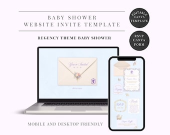 Regency Inspired Baby Shower Website Invitation Template, Editable Floral Vintage Canva Website (Instant Download)