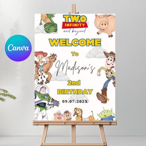 Cartello di benvenuto di Toy Story, cartello di benvenuto per la festa di compleanno di Toy Story, cartello di benvenuto di Toy Story, striscione di benvenuto di Toy Story, poster, forniture per feste digitali