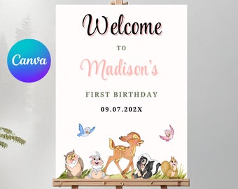 Letrero de bienvenida de Bambi Letrero de bienvenida para fiesta de cumpleaños de Bambi Cartel de bienvenida de Bambi Suministros para fiestas Imprimibles de cumpleaños de Bambi Descarga digital