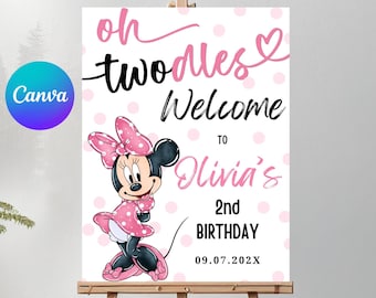 Cartel de bienvenida para fiesta de cumpleaños de Minnie Mouse rosa, letrero de bienvenida de Minnie, letrero de bienvenida de Minnie Mouse, pancarta de bienvenida de Minnie, decoración, suministros para fiestas