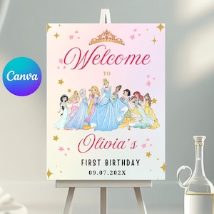 princess Welcome Sign princess birthday party welcome sign princess welcome banner party supplies princess printables decor digital download