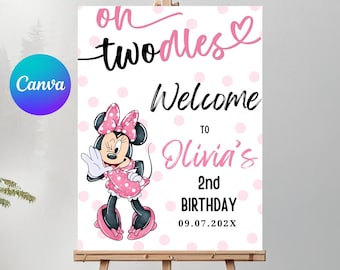 Pink Minnie Welcome Banner, Mouse Birthday Party Decor (Digital)