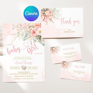 blush pink girl baby shower invitation eucalyptus baby girl invite greenery pink floral shower invitation diaper raffle editable template