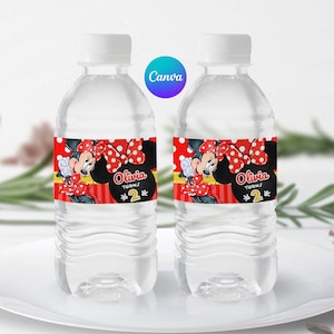 red minnie mouse Birthday labels water bottle water labels water bottle template wrap water bottle minnie mouse party favors decor template