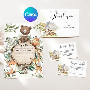cute woodland baby shower invitations baby greenery woodland forest baby shower invites printable editable template instant digital download