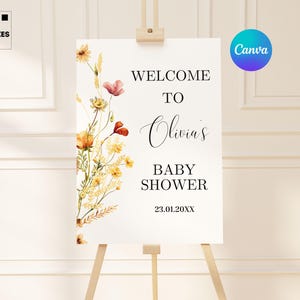 editable wildflower baby shower welcome sign baby in bloom baby shower welcome poster floral boho baby shower welcome sign printable digital