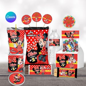 red minnie mouse decorations minnie mouse party favors minnie mouse party supplies minnie mouse birthday party package printables decor Kit