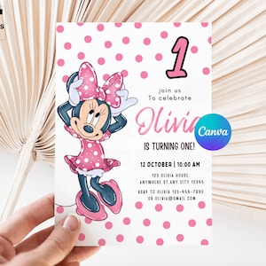 Editable Minnie Mouse Birthday Invitation, Minnie Mouse Birthday, 1st Birthday, Mouse Birthday Invite, Girls  minnie invitations,  IA012
