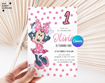 Editable Minnie Mouse Birthday Invitation, Minnie Mouse Birthday, 1st Birthday, Mouse Birthday Invite, Girls  minnie invitations,