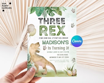 Drei Rex Dinosaurier Einladung zum 3. Geburtstag (Digital)