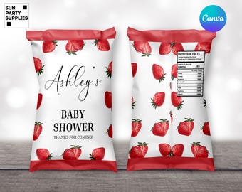 Editable Berry Sweet Baby Shower Favors Chip Bag Templates