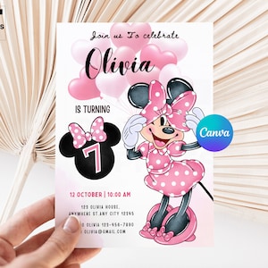 Editable minnie invitations, 7th birthday minnie invitations, Minnie Mouse birthday Invitation Printable, Minnie Mouse girl  Invite,  IA028