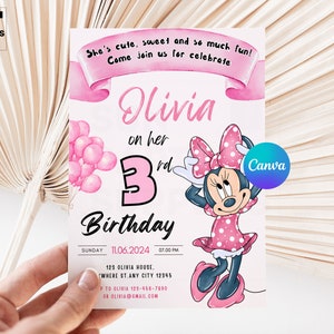 3rd Birthday Minnie Invitation, Minnie Mouse BIRTHDAY Invitation, Printable Minnie Mouse Birthday Party Invitation Minnie Mouse Invite IA051
