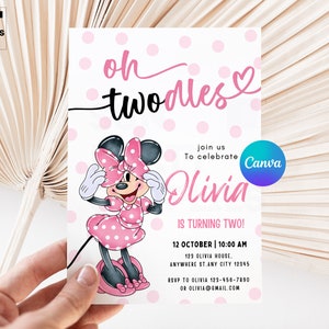 Minnie Mouse Invite, Oh Twodles Invite, 2nd Birthday, pink Minnie Mouse Birthday Invitation, Minnie Mouse Birthday, minnie invitations IA126