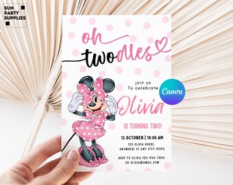 Pink Minnie Mouse Oh Twodles Invitation, 2nd Birthday (Digital Download)