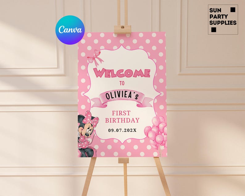 pink minnie mouse welcome sign minnie welcome sign minnie welcome banner minnie mouse birthday party welcome poster decor party supplies image 3
