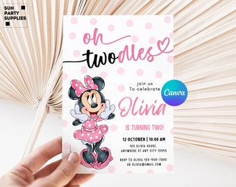 Minnie Mouse Oh Twodles Invitation, 2nd Birthday, Pink (Digital)